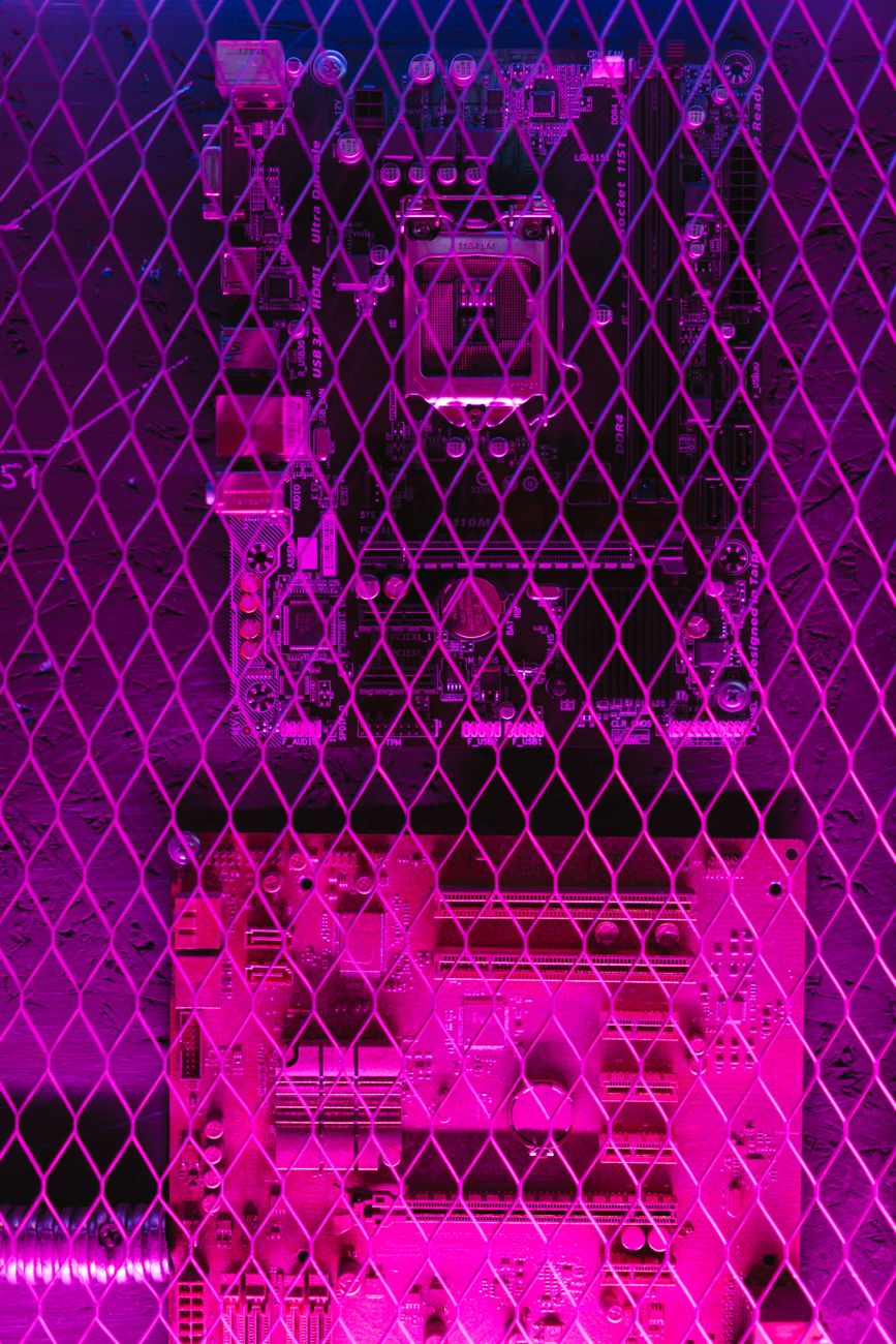 Microchip blueprint with light pathways legal layout graphic
